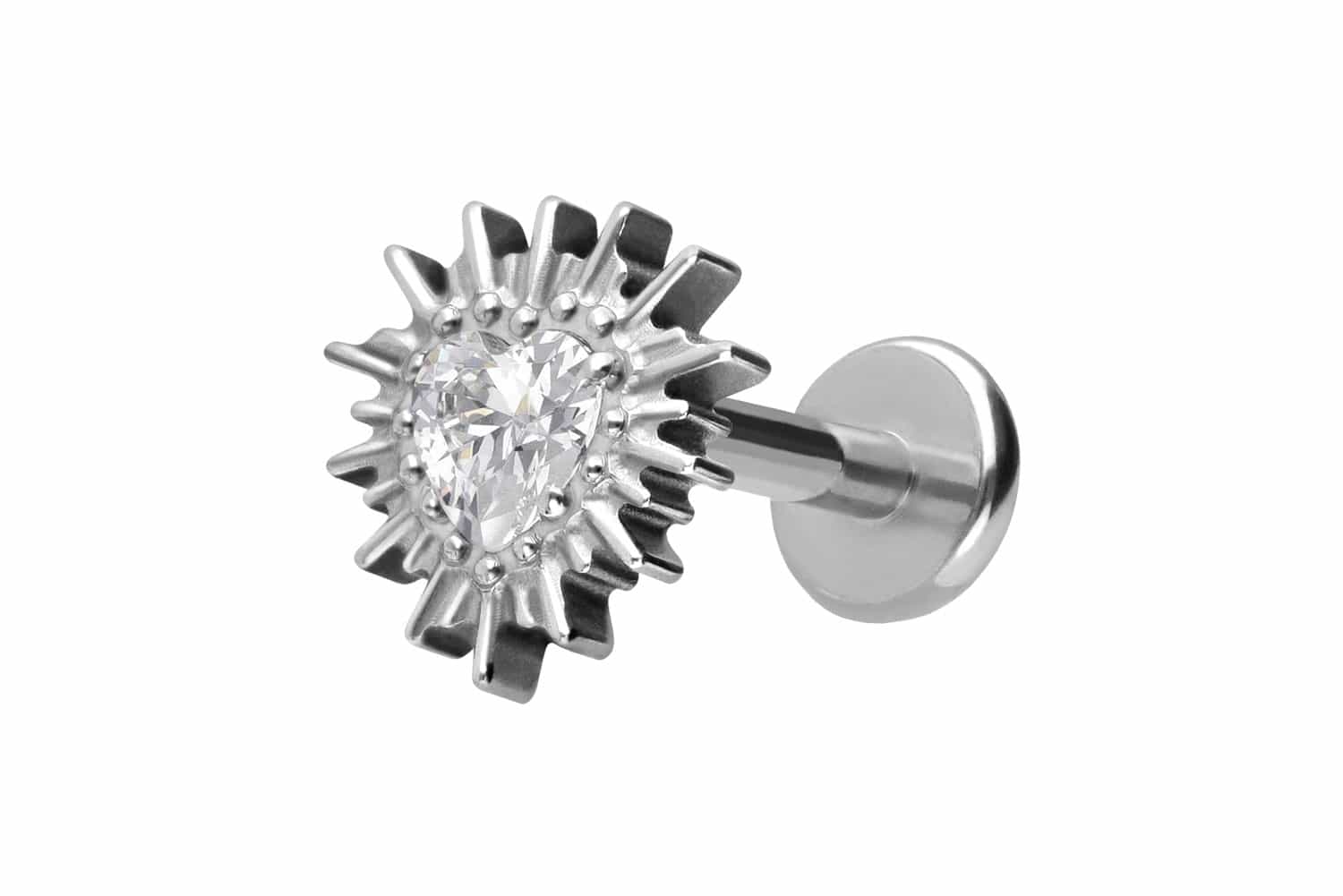 Titan Labret Piercing mit Push Fit KRISTALLHERZ + SONNENSTRAHLEN